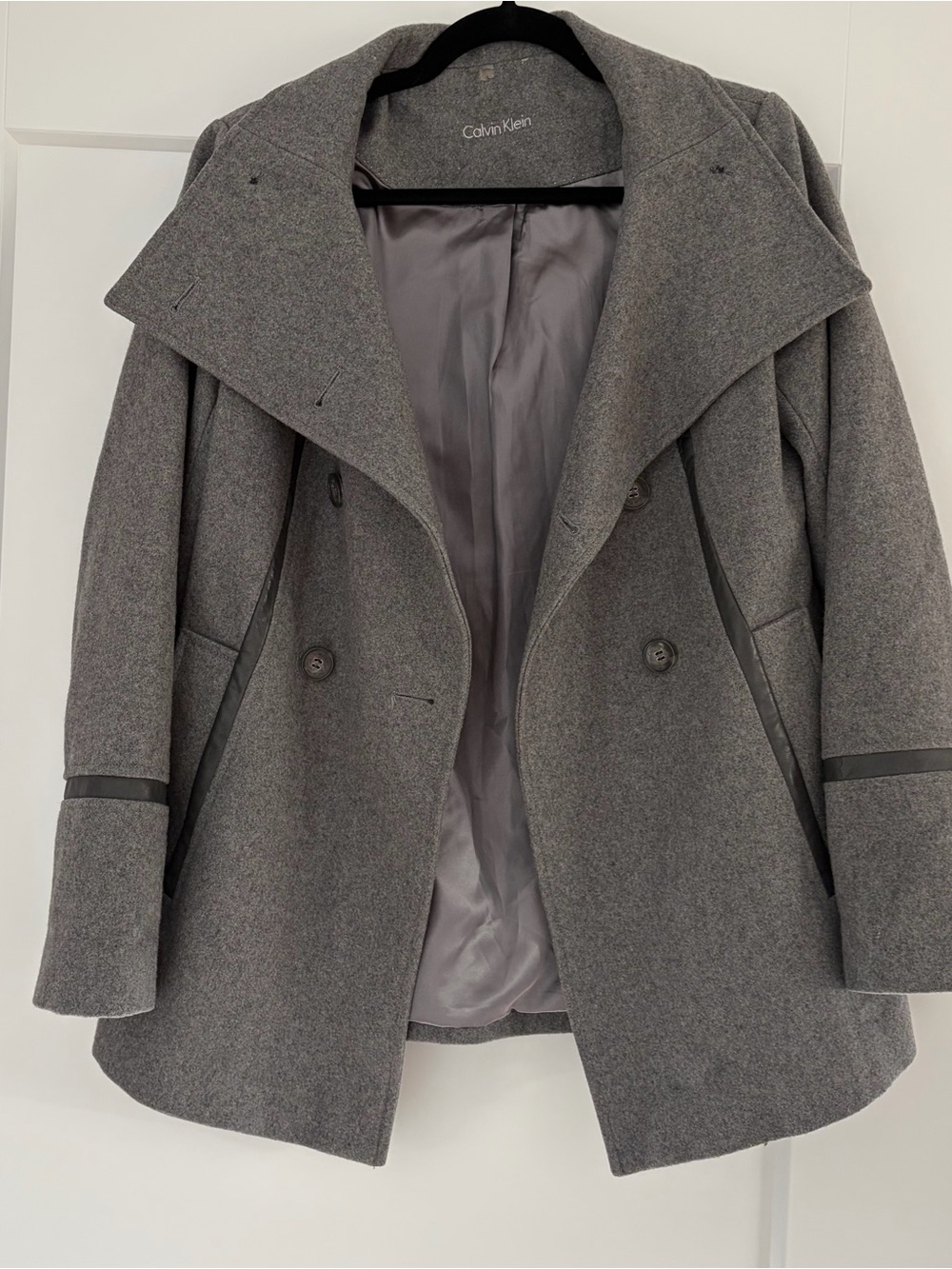 Calvin Klein Women's Gray Double-Breasted Wool-Blend Peacoat